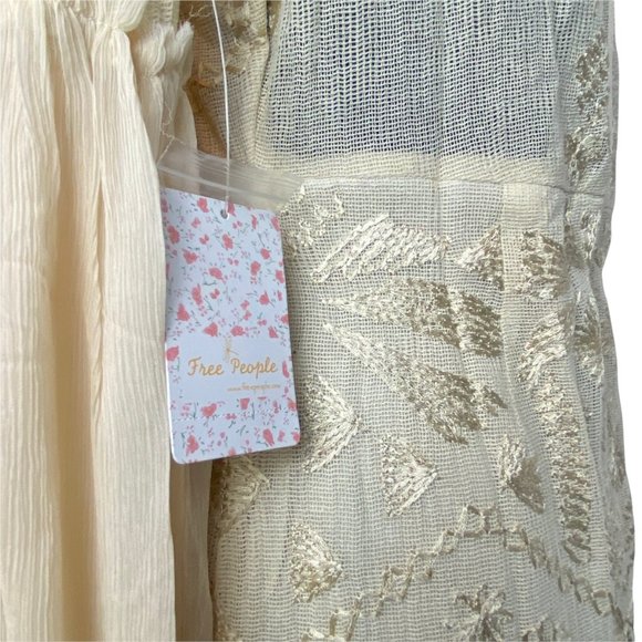 🌬️ Free People Womens Cleo Embroidered Cream Boho Mini Dress 🌾 - Picture 6 of 13
